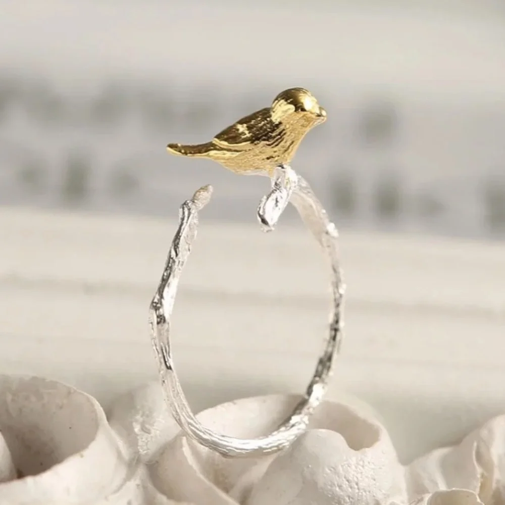 “Morning Companion” Bird Tree Branch Nature Ring - Picture 2 of 6
